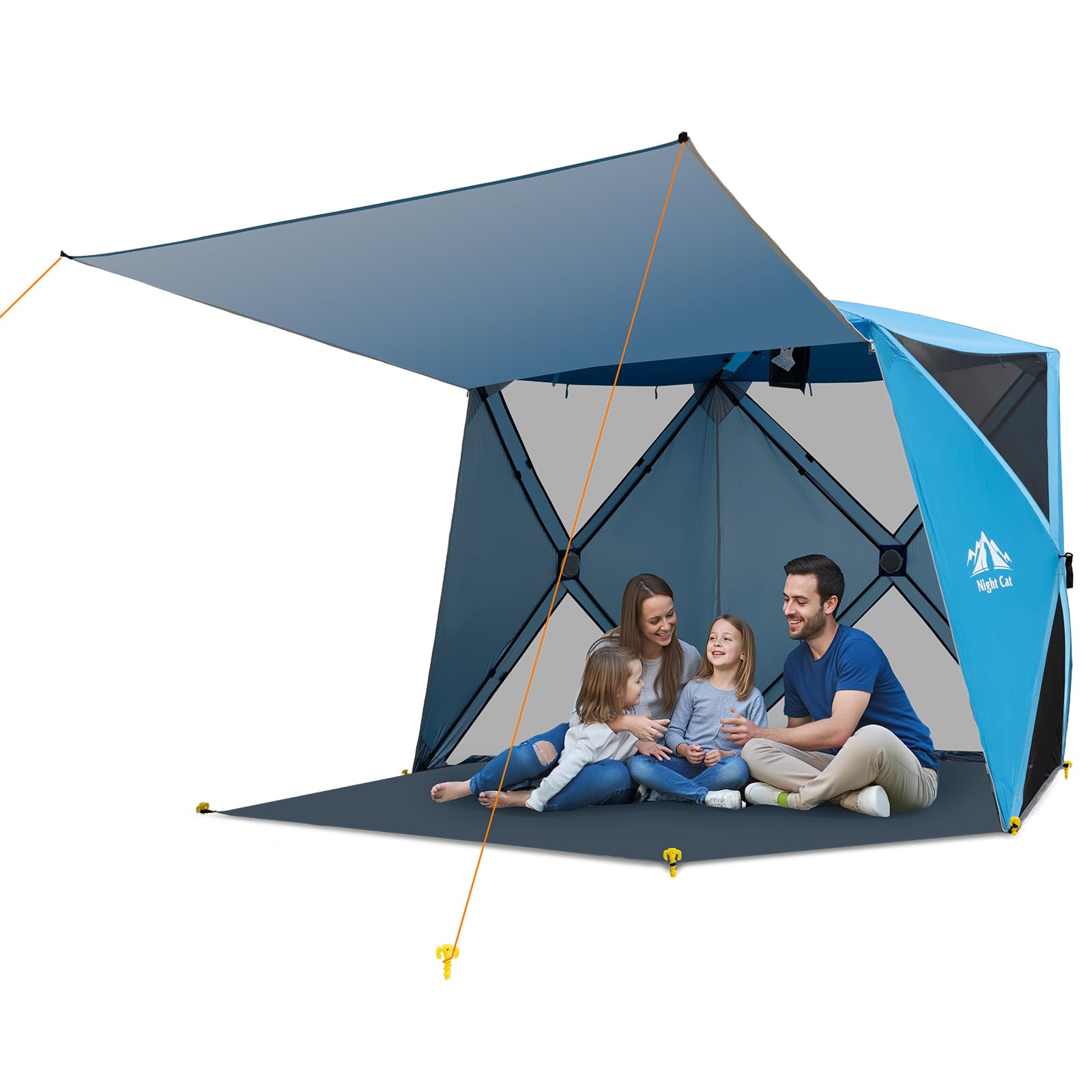 Night Cat Pop Up Beach Tent: Beach Shade Sun Shelter for 4 Person Family Picnic Hiking Camping UPF50+ UV Protection