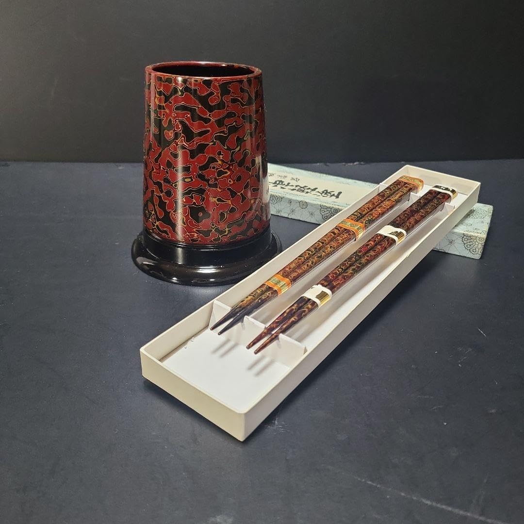 Amazon.co.jp: 津軽塗 箸立て 朱色 箸 呂上 二膳揃 漆塗り 青森伝統