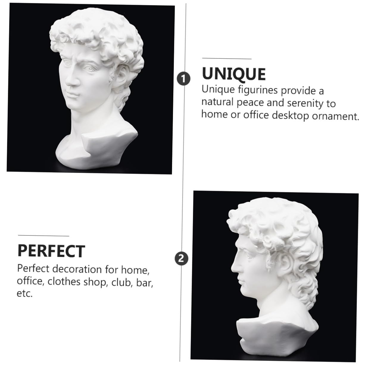 TEHAUX Buste de David en Résine Blanche 30 Cm Statue Esquisse Sculpturale Matériel Pédagogique Décoration Intérieure Apprentissage Artistique Maison et Bureau