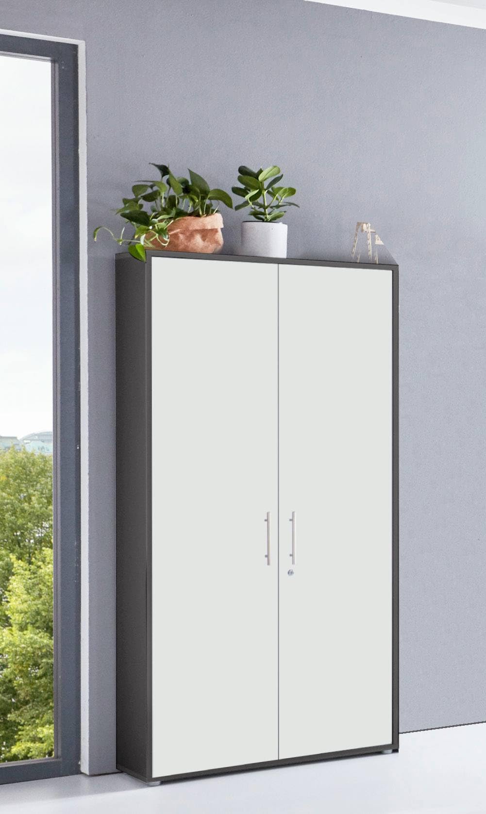 BMG Möbel Aktenschrank Office Edition Set 22, Büroschrank abschließbar mit Metallgriffen Made in Germany Anthrazit Weiß Matt