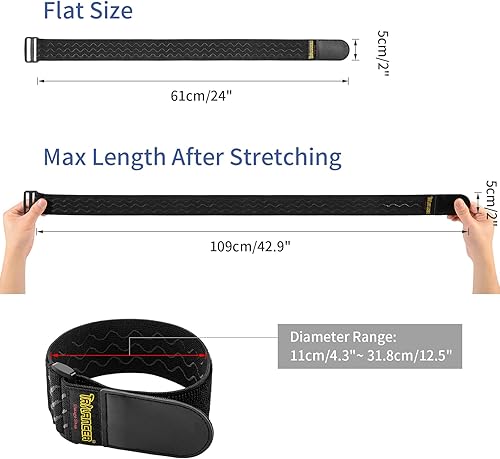 Miniatura 3 de Trilancer Correas elásticas con tiras antideslizantes, 24 x 2 pulgadas (paquete de 4) correas multiusos de gancho y bucle para manguera, cables,