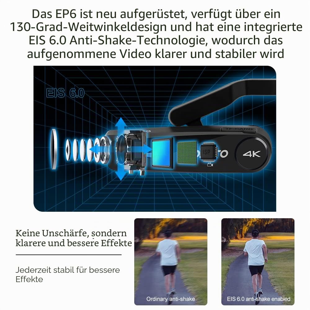 ORDRO EP6 Plus 4K Kopfmontierte Kamera Freihändiger Leichter tragbarer Mini-Camcorder