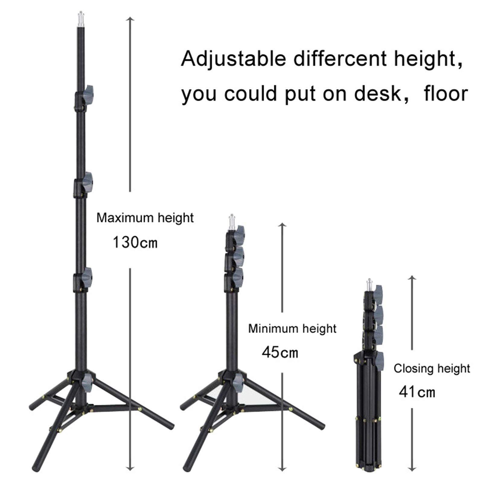 Luce LED Anello Treppiedi 14" Lampada Anulare Regolabile con Treppiede da 130cm per Youtube, tik tok, Trucco, Fotografia, 3 Phone Holder per iPhone/Android
