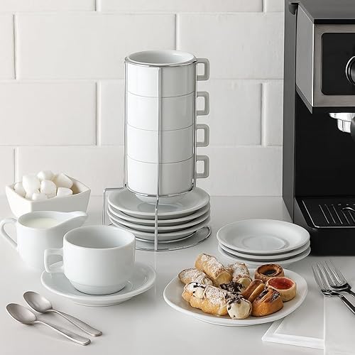 Miniatura 2 de HIC - Juego de té apilable de 9 piezas de café capuchino porcelana color blanco