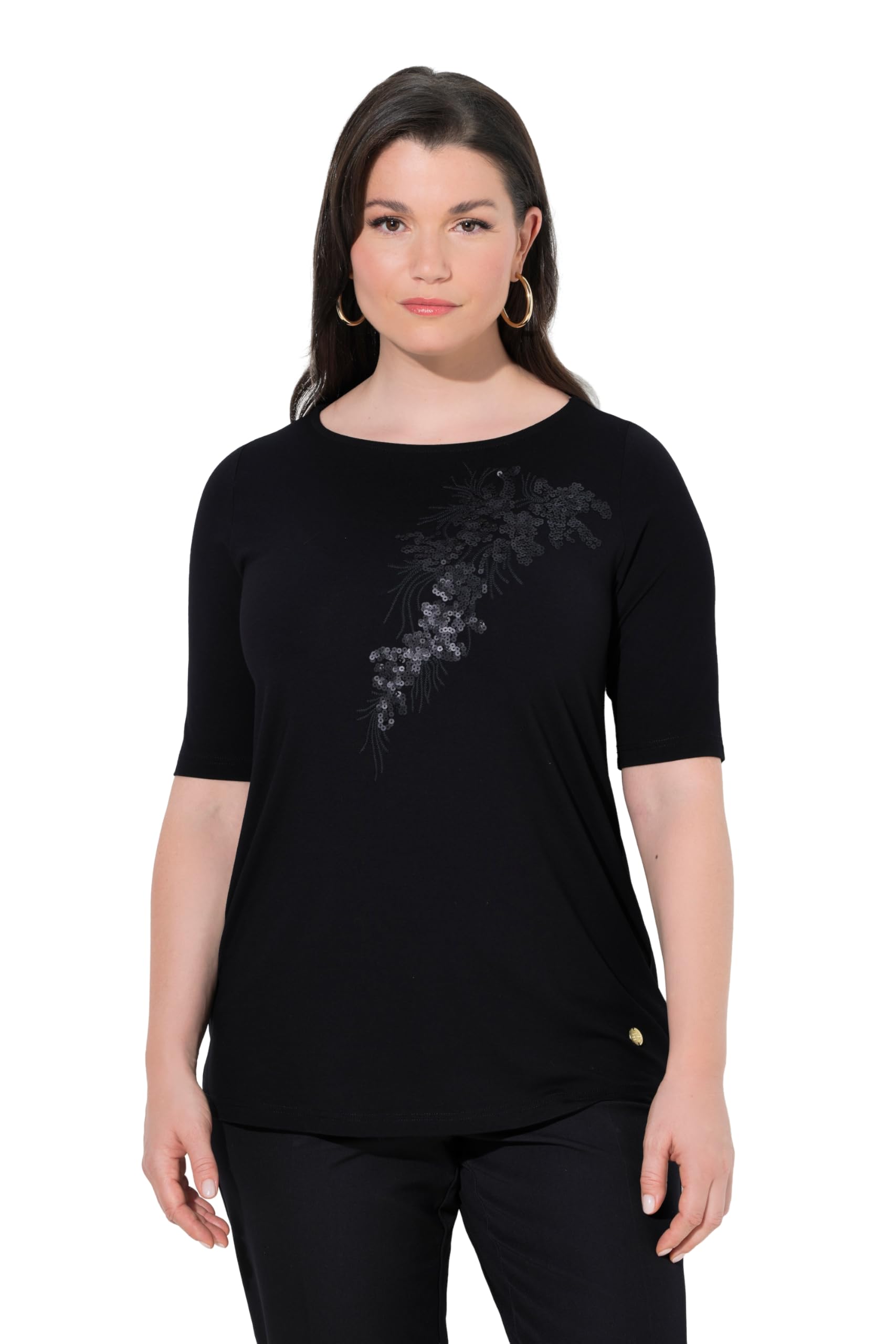 Ulla Popken Damen große Größen Übergrößen Plus Size T-Shirt, Pailletten-Motiv, U-Boot-Ausschnitt, Halbarm 847970