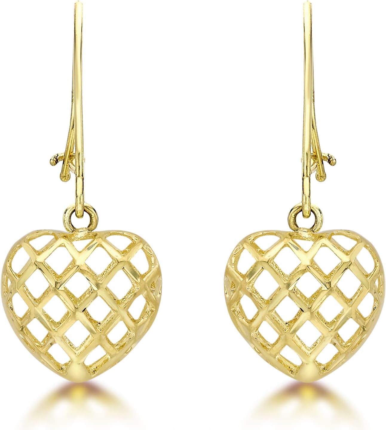 Women's 9ct Yellow Gold Diamond Cut Heart Drop Earrings