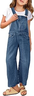 Haloumoning Girls Denim Overalls Kids Sleeveless Wide Leg Jumpsuit Bib Overall with Pockets 4-14 Years