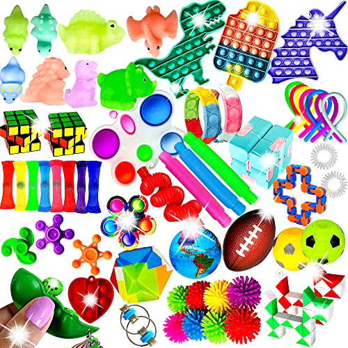 (62 Pcs) 2023 Upgraded Fidget Toys Party Favors Gifts For Kids Adults Autism Stress Relief Stocking Stuffers Sensory Pop It Autistic Pack Bulk Set Boys Girls Goodie Bag Treasure Box Classroom Prizes #TOP1