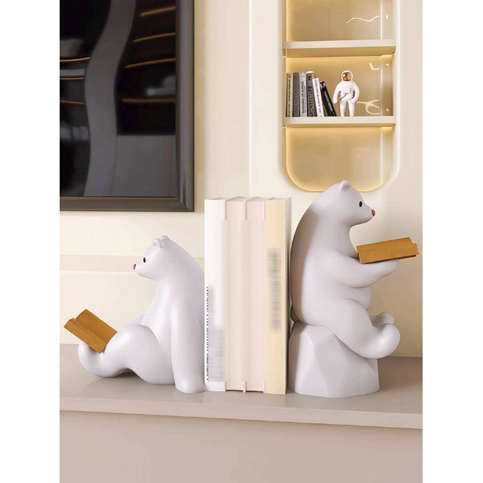 Sujetalibros de Lectura de Oso Polar, Soportes de Libros de Animales de Resina Creativa, estatuas de Osos Decorativas, tapón de Libro Resistente para decoración de Estante de Escritorio