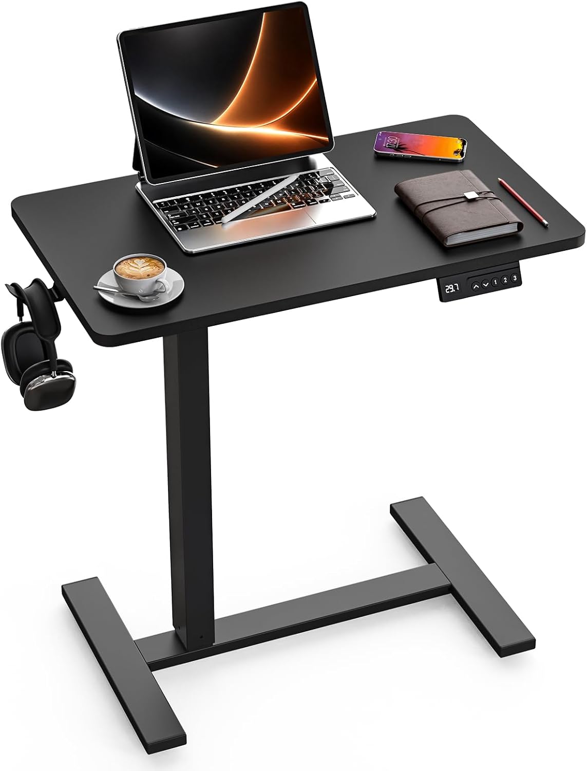 FiCiHi Electric Standing Desk with Wheels – Adjustable Height Mobile Sit-Stand Laptop Table, Portable Rolling Small Computer Workstation for Home Office & Bedside Use (28"x16", Black)