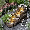 Pivotify 38.2" L Solar Water Fountain Outdoor,5-Tier Rock Waterfall Fountains Solar Powered Floor Standing Outdoor Water Feature with LED Lights for Patio, Garden,Porch, Yard, Home Art Decor?Brown?