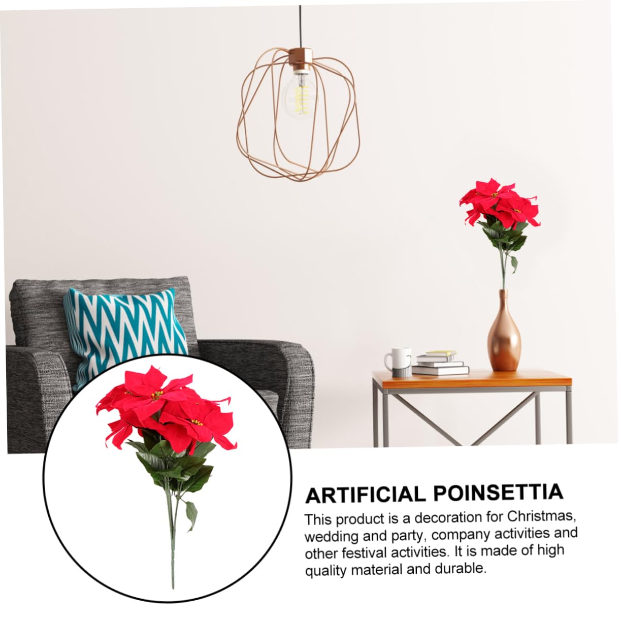 Amosfun 2 Piezas Ramo Artificial de Flor de Roja para Decoración Navideña Flores para Fiestas y Arreglos de Navidad