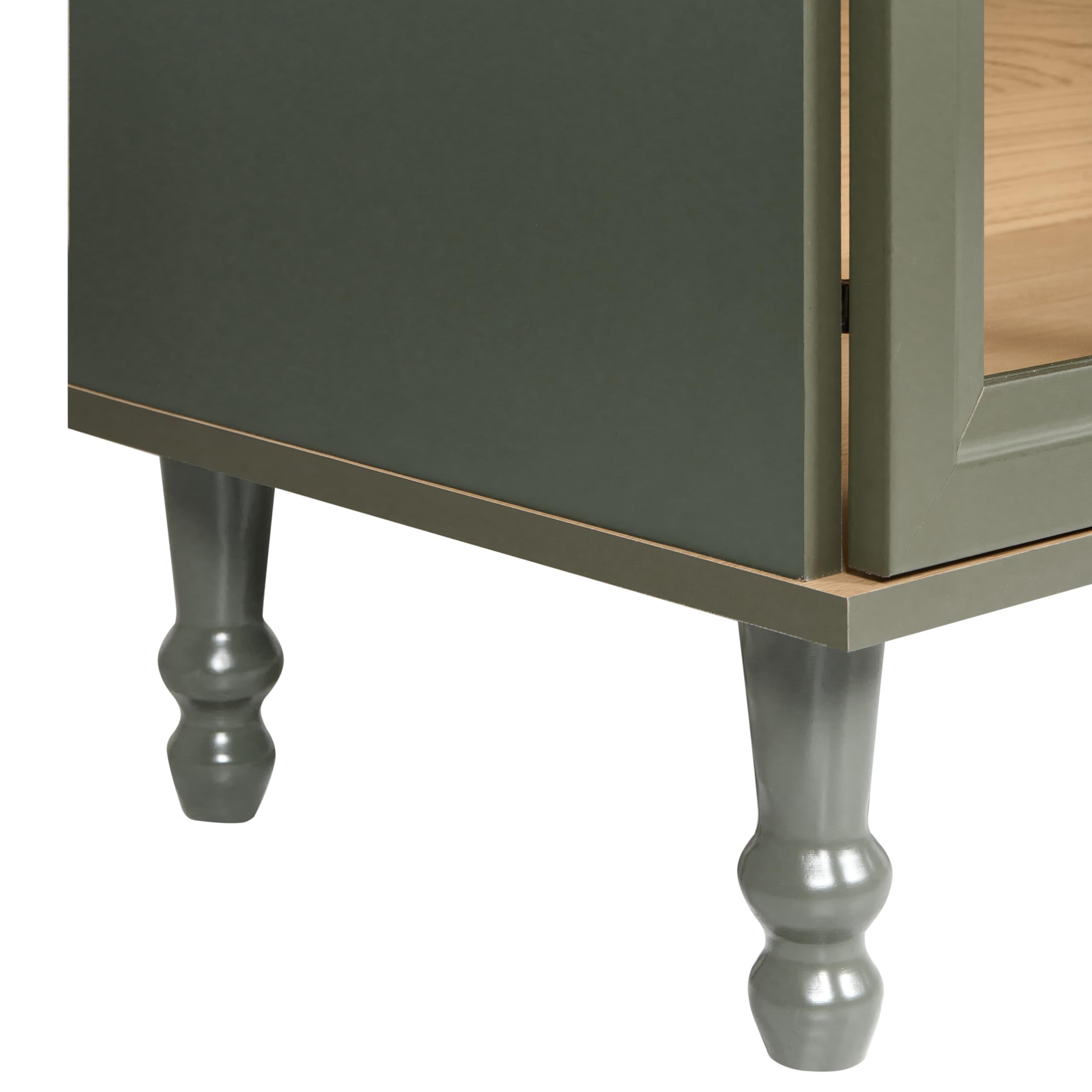 Beliani Armario Decorativo escandinavo clásico aparador Alto con Expositor de Vidrio Verde con Madera Clara Tingledale