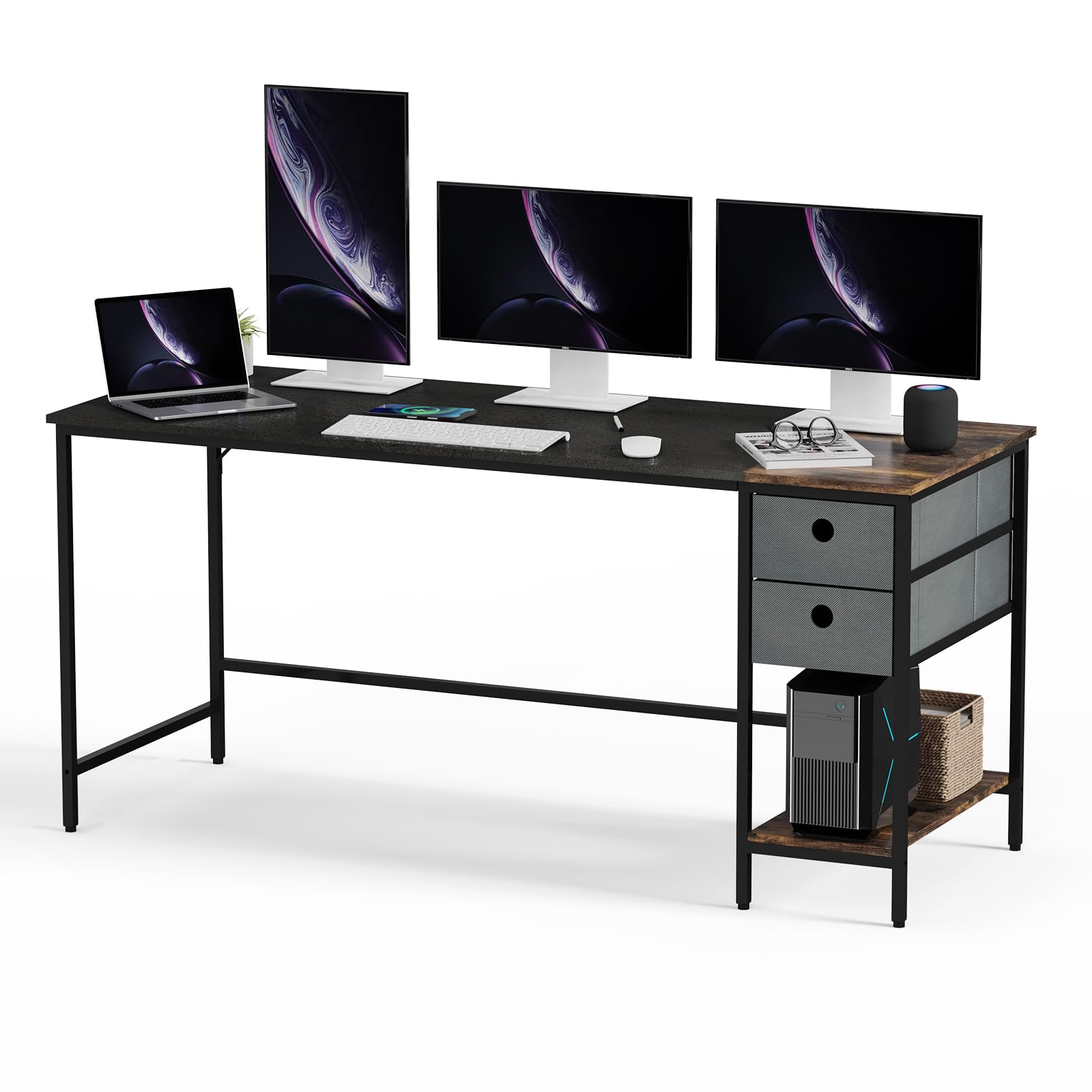 SANODESK FD7+160 * 60 * 75CM Computer Home Office Desk,Study Writing Table with Storage Shelves, Modern Simple PC Desk with Splice Board