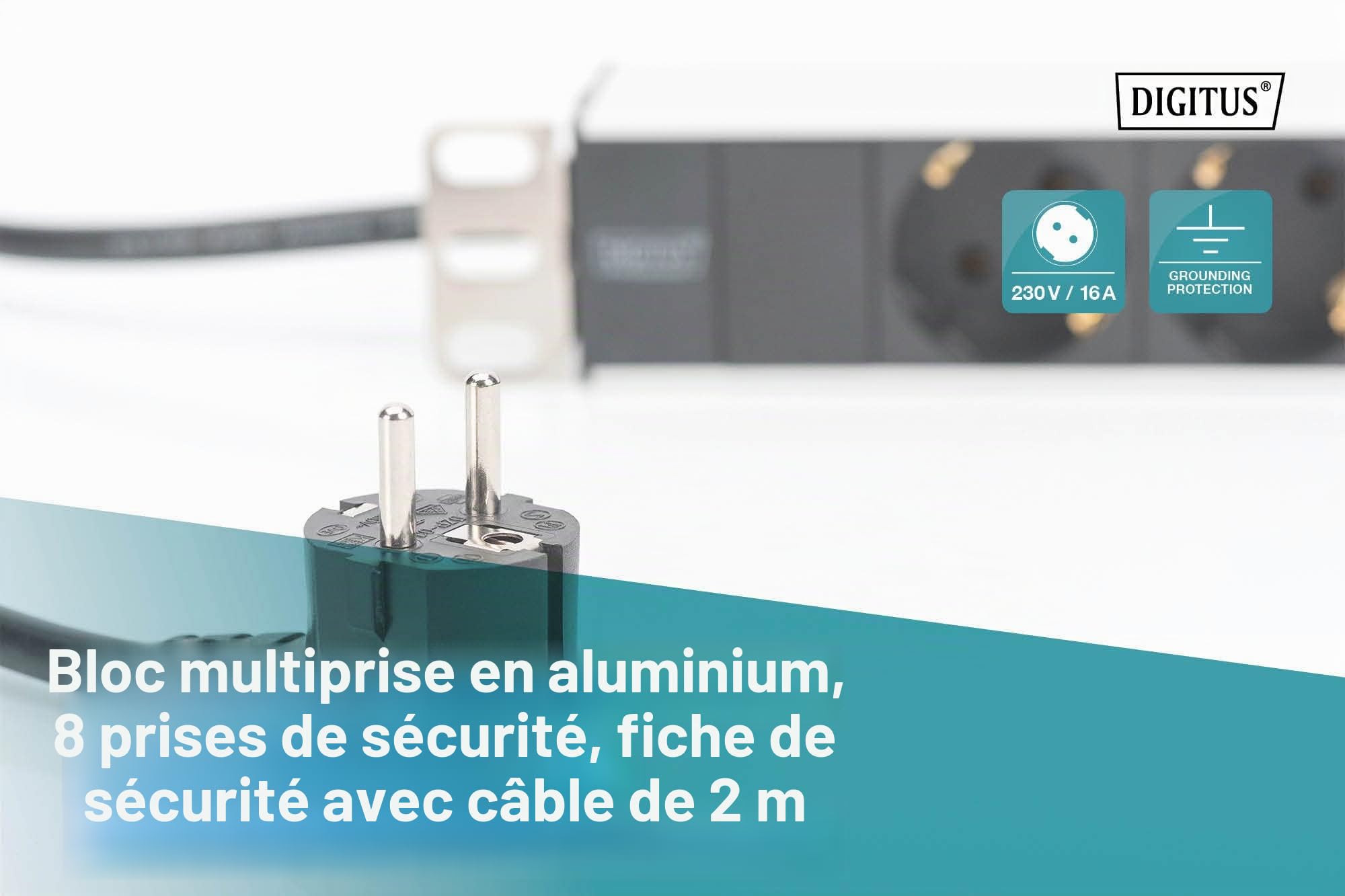 DIGITUS Multiprise 19 Pouces – 7 Prises avec Mise à la Terre – 1U