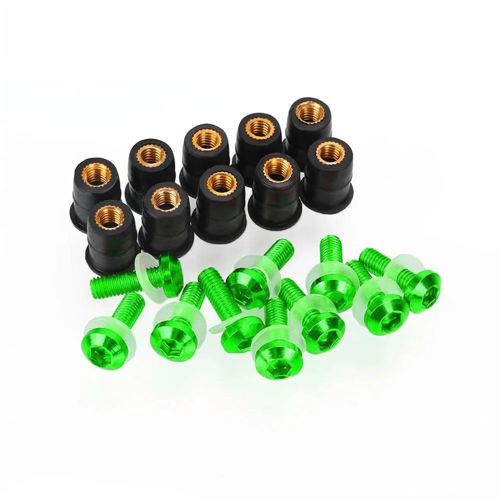 Kit pernos alerón parabrisas 5mm anodizado verde en pack de 10 unidades de alta resistencia 5