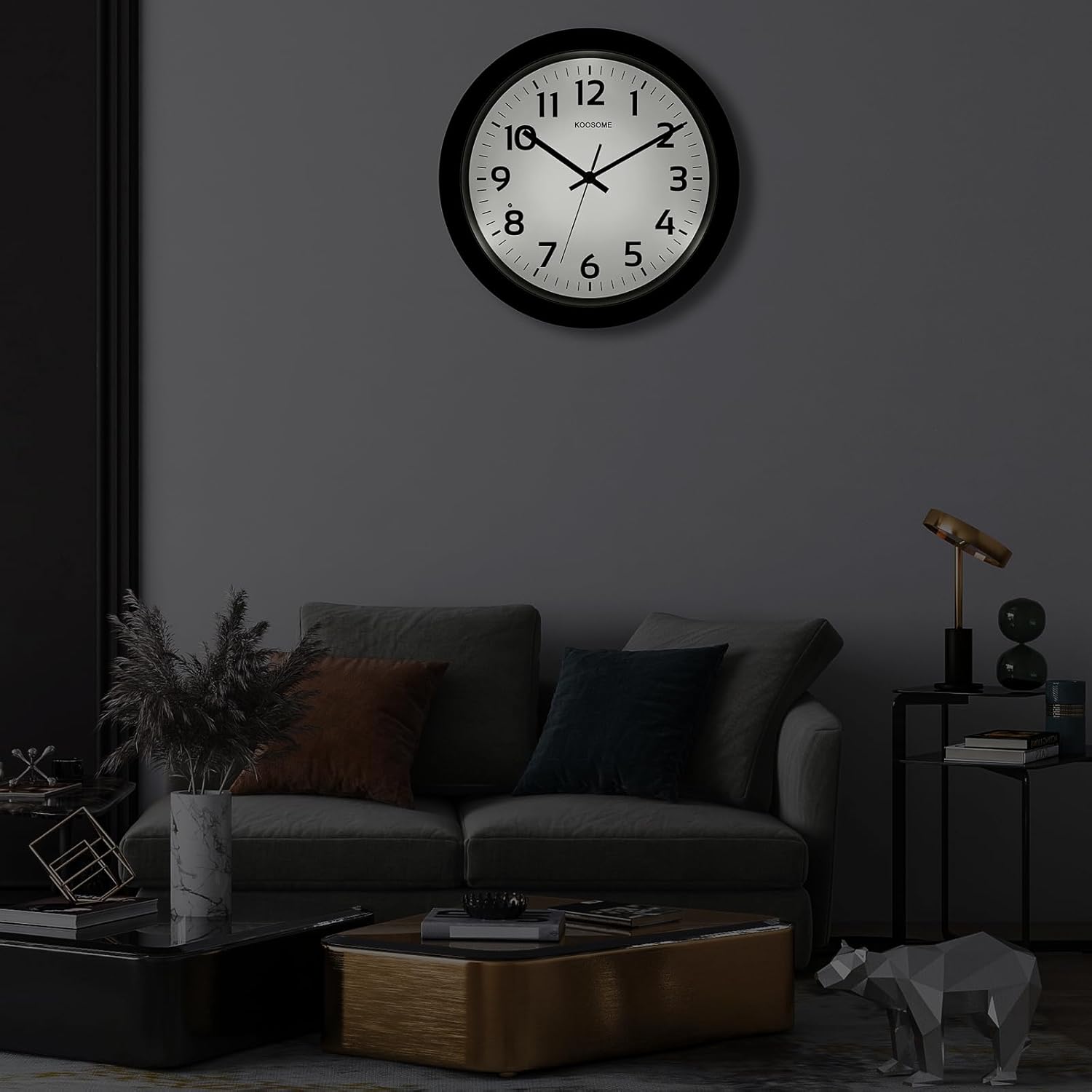 Glow in The Dark Wall Clock for Bedroom, 13 Inch Night Light Wall Clocks Battery Operated Silent Non Ticking Wall Clock with Night Light, Modern Wall Clocks for Living Room, Easy to Read
