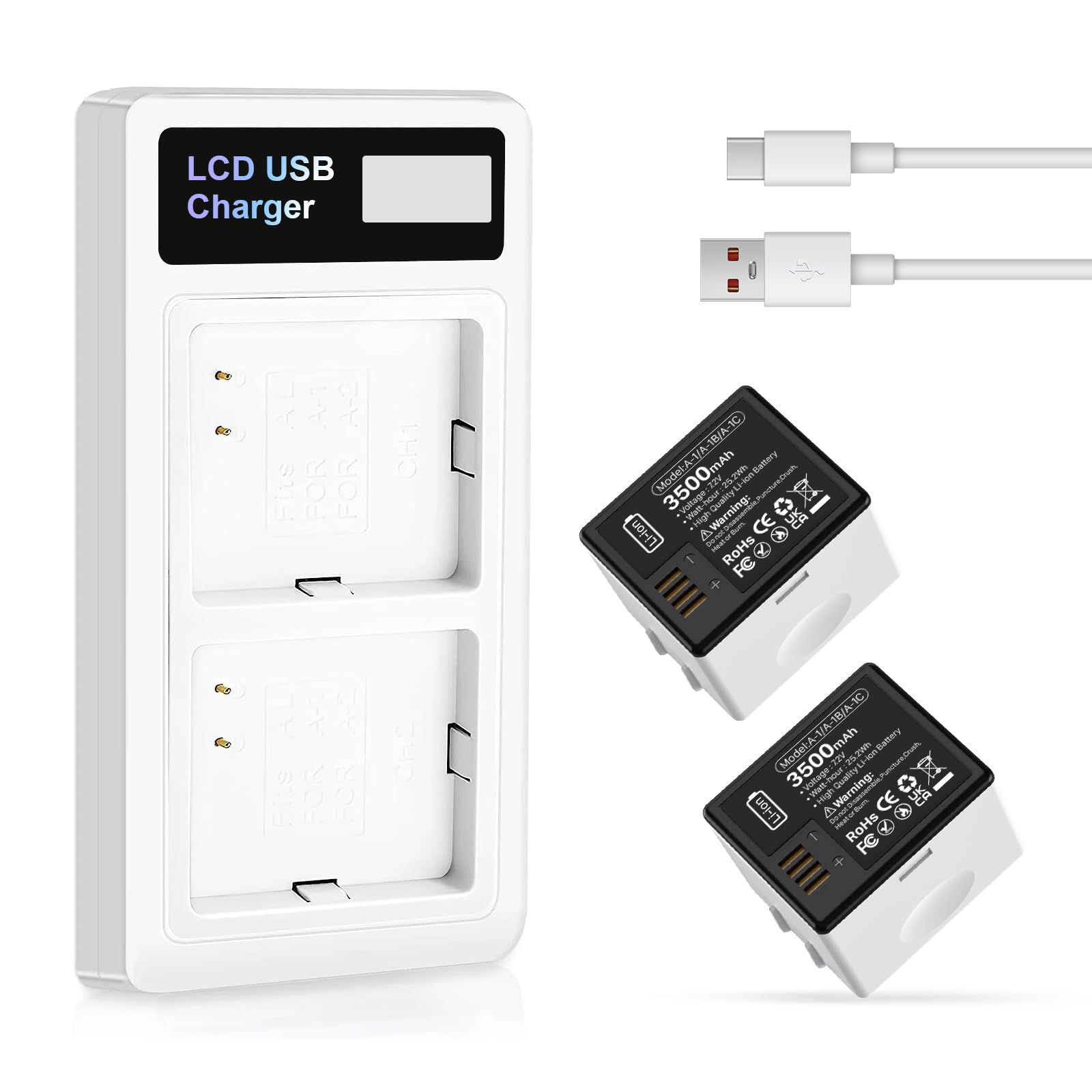 RRUHHK 2 Pack Battery for Arlo Pro/Pro 2 with Charger, 3500mAh 2026 Upgrade High Capacity Battery Replacement for Camera A-1 A-1B A-1C VMC4030 VM4230 VM4430 VM4530 VMA4400 VM4230 VMS4120