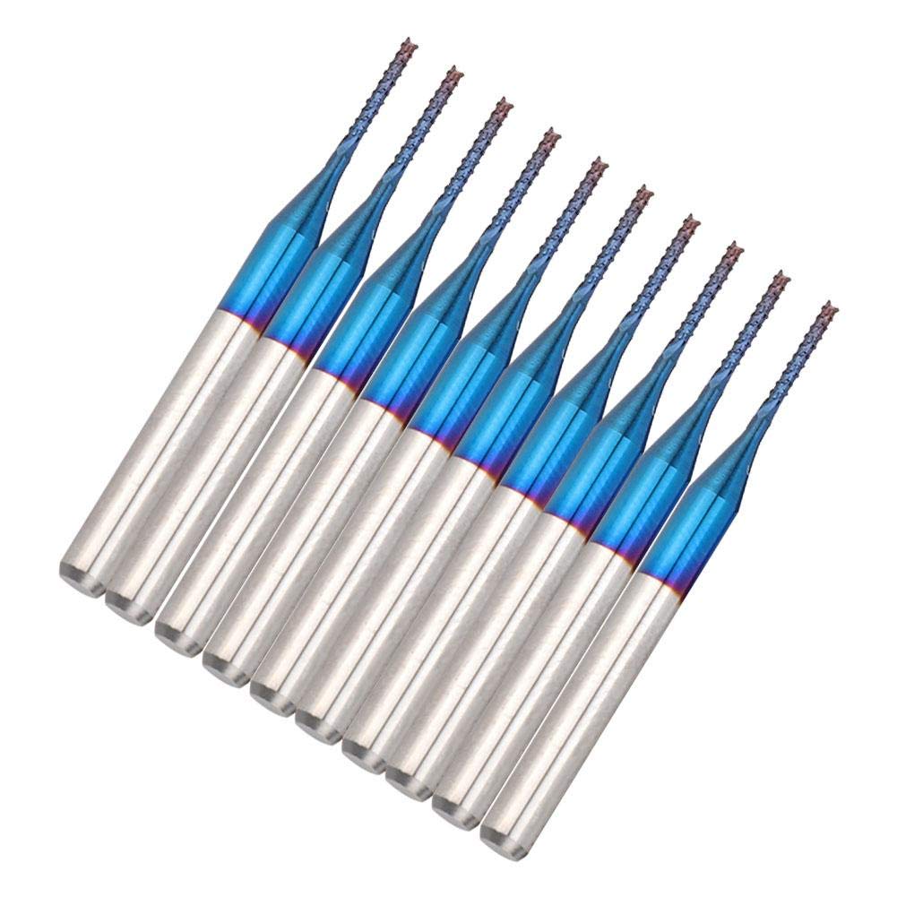 Lot de 10 fraises à tige en carbure de tungstène Bleu Cutter CNC PCB Gravure outil de fraisage pour sculpture (1,0 mm)