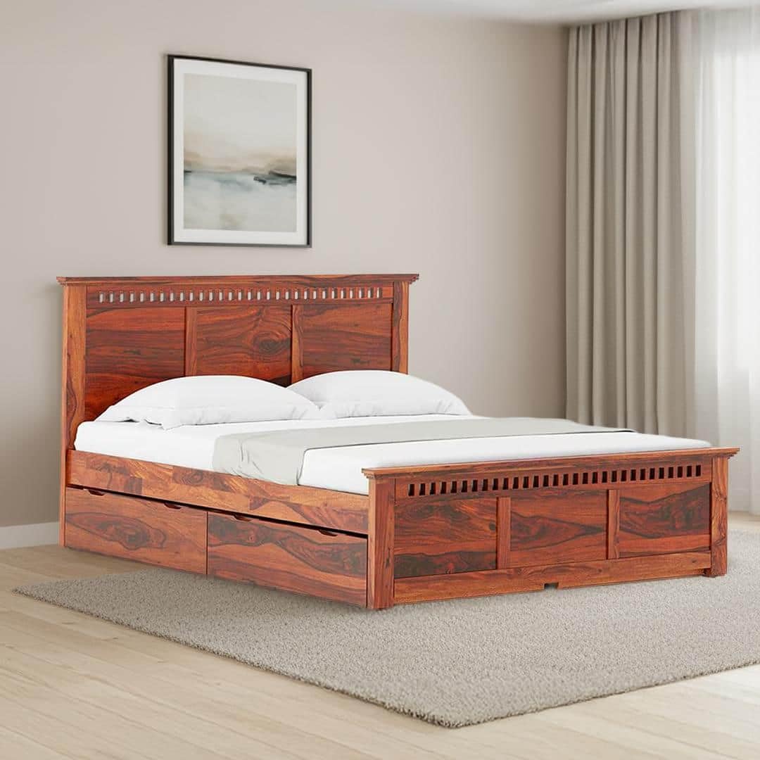 Urban Ladder Fidora Bed for Bedroom | Queen Size Bed | with Storage Bed| Sheesham Wood Bed| Honey Finish-picture-36