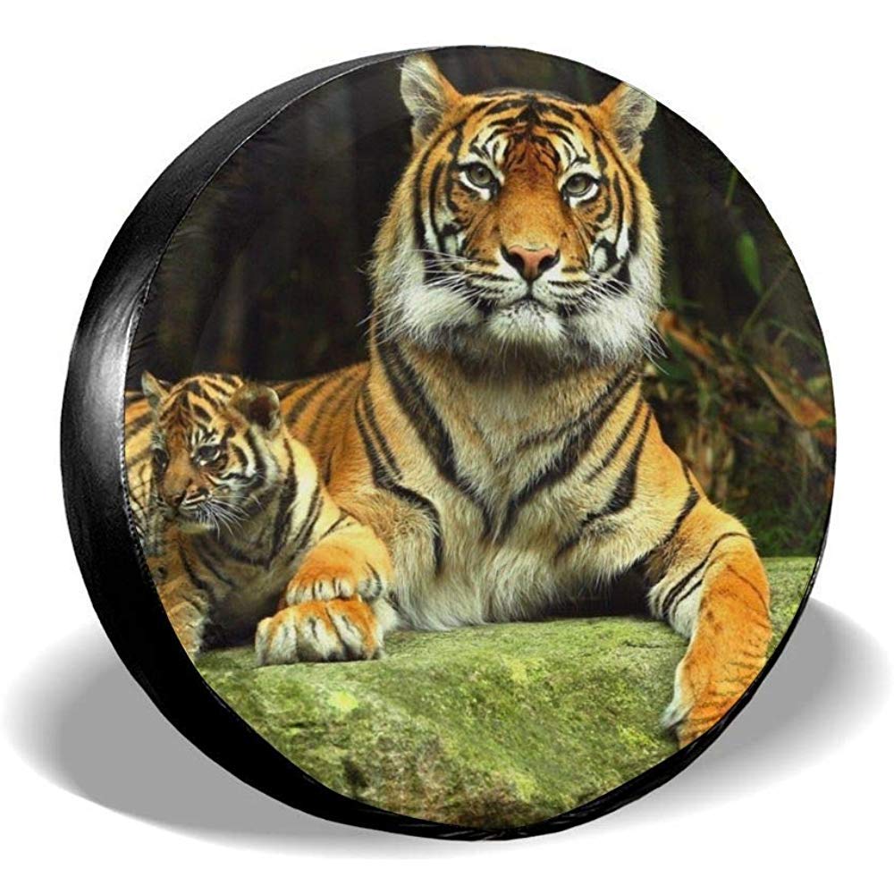 Mike-Shop Tire Cover Tiger Tiger Cub Lying Down Couple Wheel Tire Covers Protects Tires Universal Spar Tire Cover