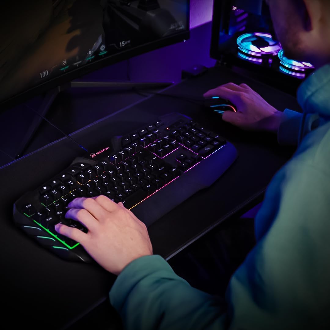 Ensemble Clavier et Souris de Jeu – Rétroéclairage LED RVB, Disposition QWERTY (FR), Souris de Jeu à 7 Boutons avec éclairage LED 4 Couleurs et DPI réglable (800/1200/1600/2400)