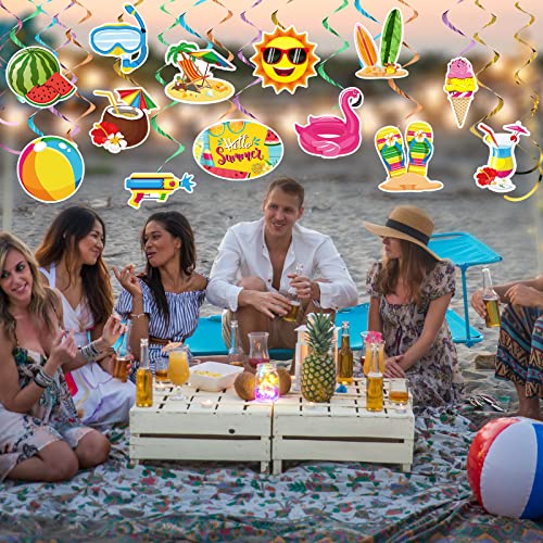Image of Pajean 30 Pcs Summer Pool Party Hanging Swirls, Summer Ceiling Hanging Decor, Beach Hanging Swirl Decor for Kidss Kids Summer Beach Tropical Hawaiian Luau Birthday Party Favors Supplies