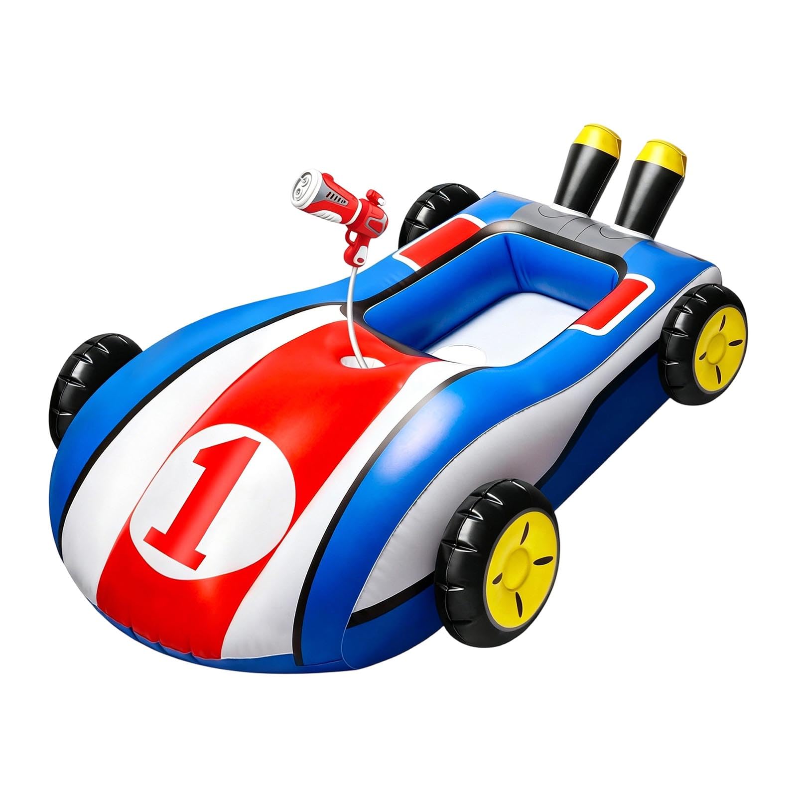 Inflatable Racing Car Pool Float with Built-in Water Squirter，Red