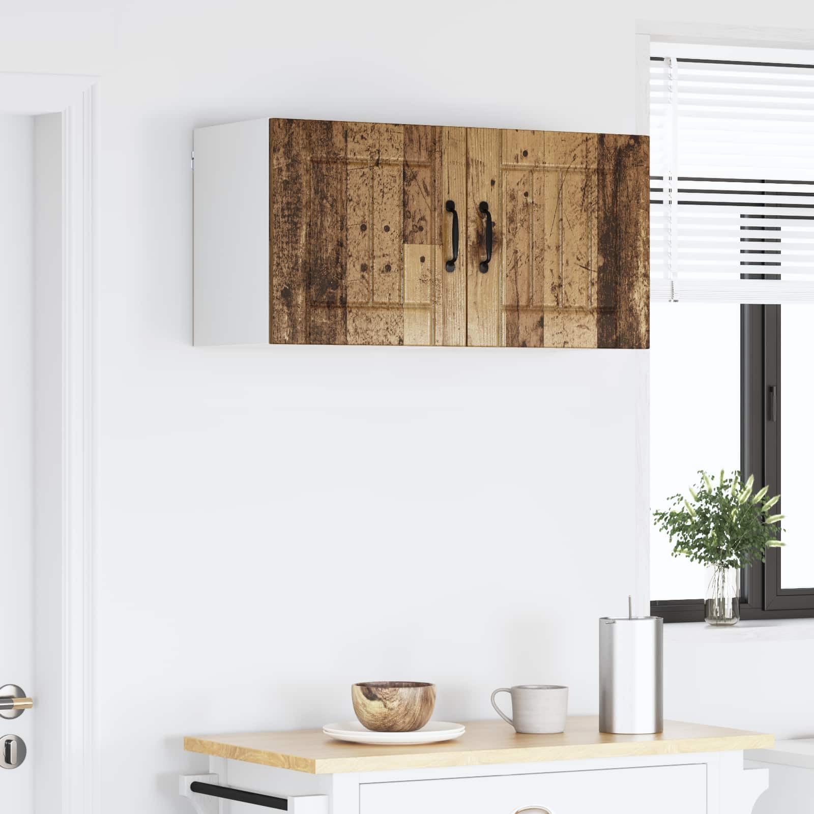 Szafka kuchenna, 2-częściowy zestaw o wyglądzie starego drewna, 40 x 31 x 40 cm, materiał drewnopochodny, trwała szafka na zapasy, uniwersalna szafka do kuchni, jadalni, biura