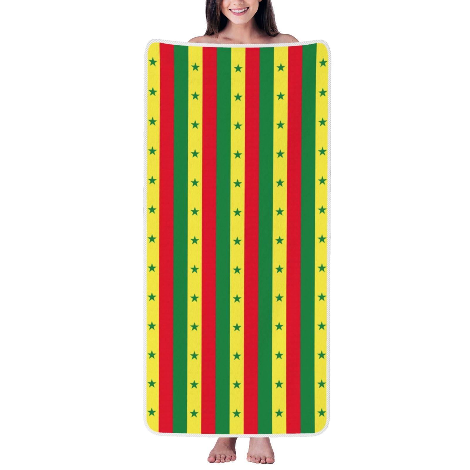 pojknbv Flag Of Senegal Print Comfortable Coral Velvet Bath Towel Home Bathroom Hotel Spa Beach Travel Holidays