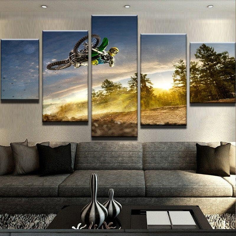 ZYCHKRL Lienzos Decorativos Cuadros Pared Lienzo Dirt Bike Motocross Arte de Pared de Lienzo 5 Piezas Cuadros Decoracion Salon Modernos Cuadros para dormitorios