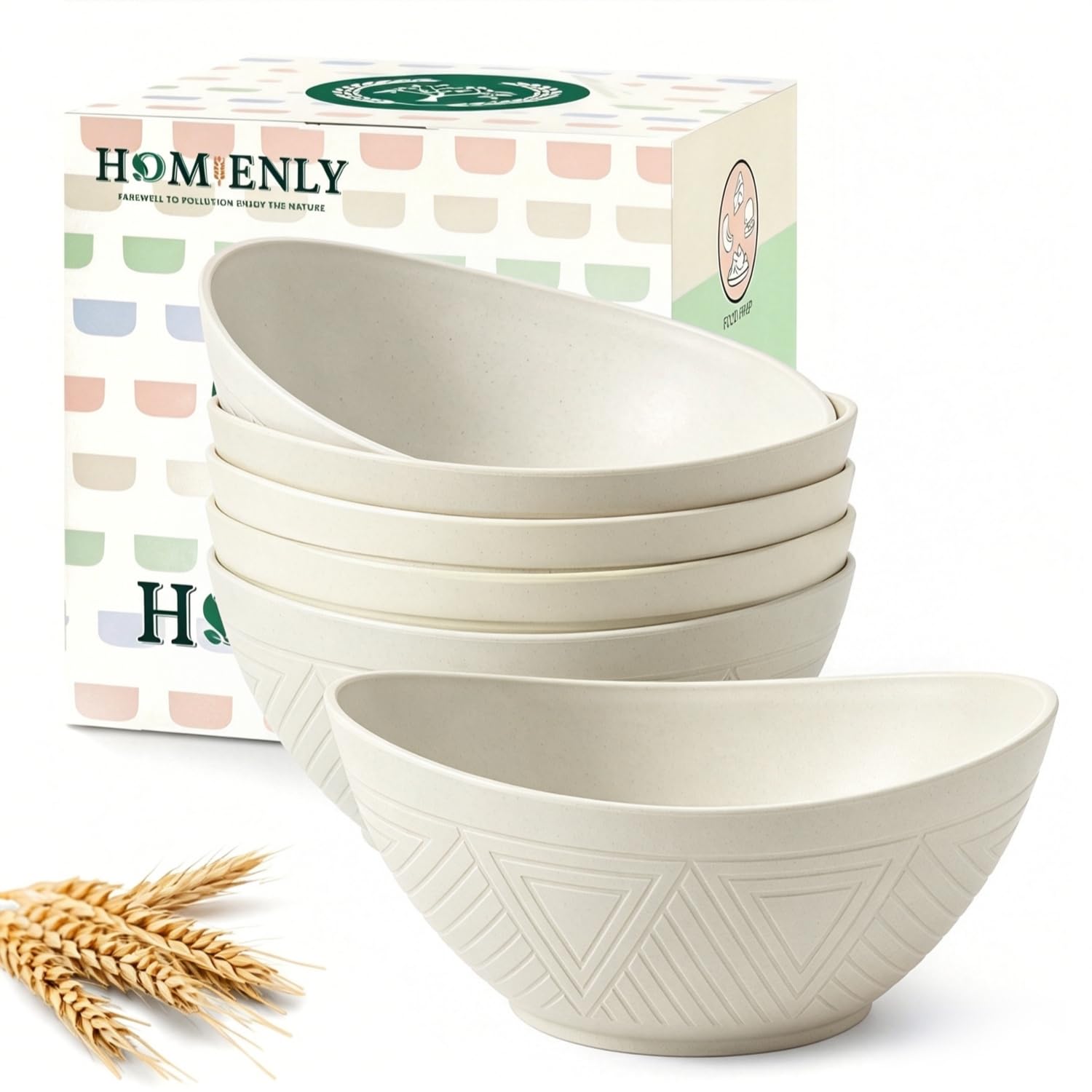 Homienly Unbreakable Cereal Bowls Wheat Straw Bowls Set 26 OZ Plastic Bowls Alternative for Kitchen 6 PCS Resuable Dessert Bowls for Party,New Home,Dorm Microwave &amp; Dishwasher Safe-Beige