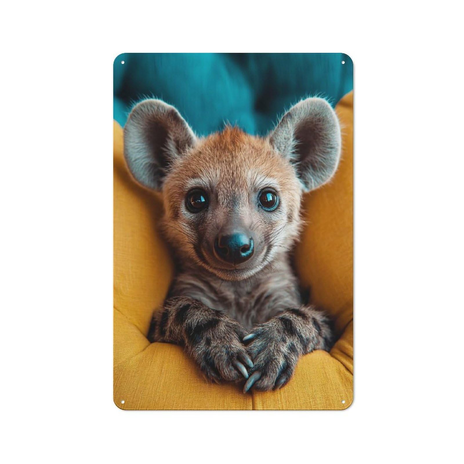 Junmoney Style-16 Tin Wall Plaque 30X20cm With Adorable Hyena Cub Portrait For Workshop Wall, With Clear Retro Wall Decor Character