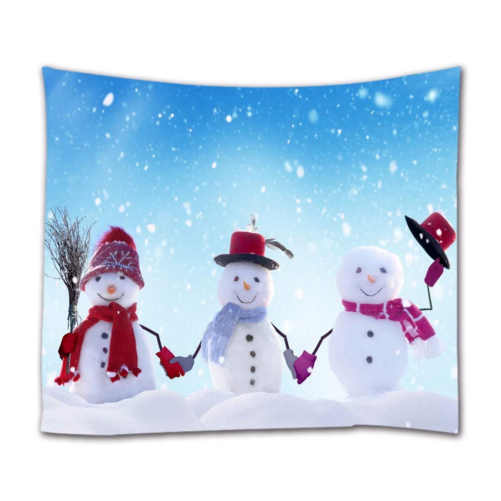A.Monamour Three Snowmen Standing In Winter Snow Blue Backgrounds Photography Art Print Textile Fabric Wall Tapestry Wall Hangings Dorm Dividers Bedspread 153X229Cm/60 X90