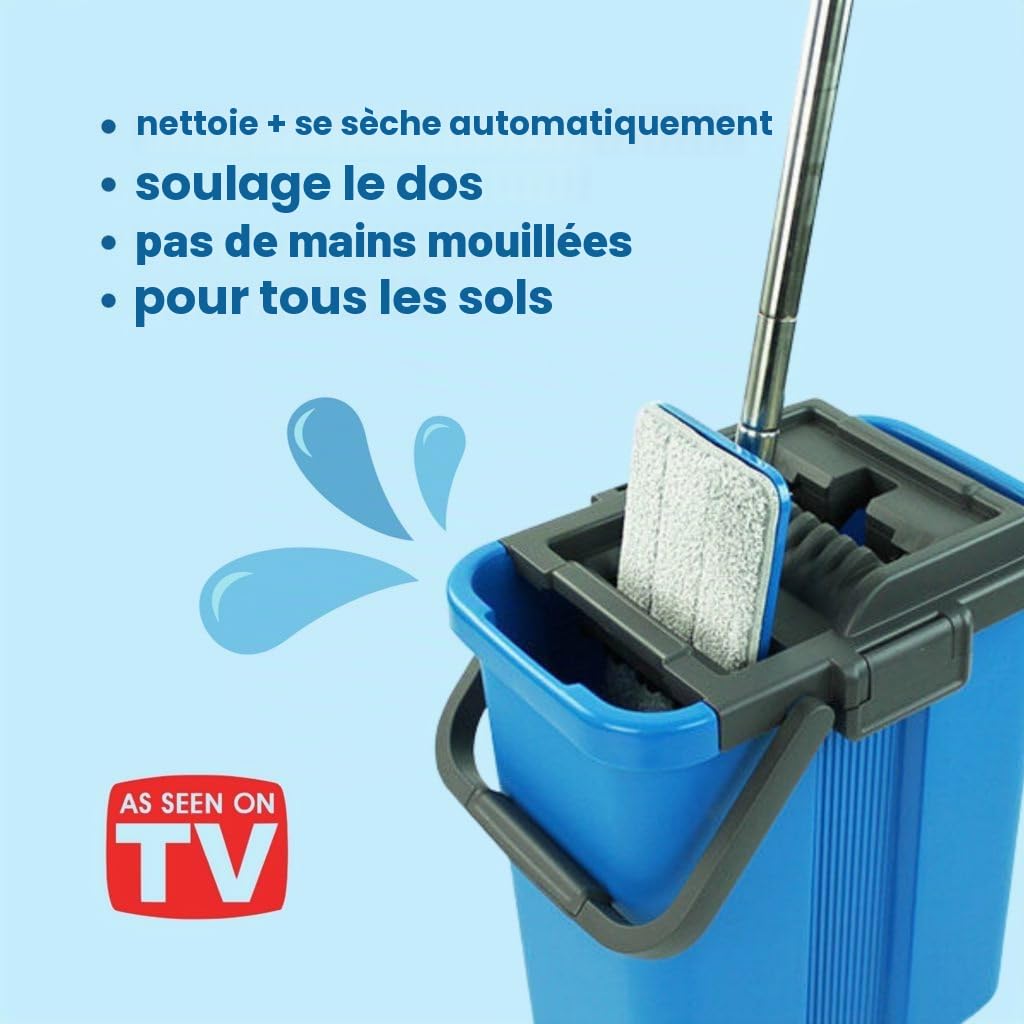 Rori Handy Mop Ensemble de serpillères et seaux avec serpillère en microfibre, outils de nettoyage ménagers, serpillère mains libres, sépare l'eau sale et propre