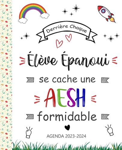 Agenda Aesh 2023 2024: Grande planificateur semainier et mensuel | cadeau pour aesh ecole | une semaine sur deux pages | d'aout 2023 a juillet 2024 | 12 mois