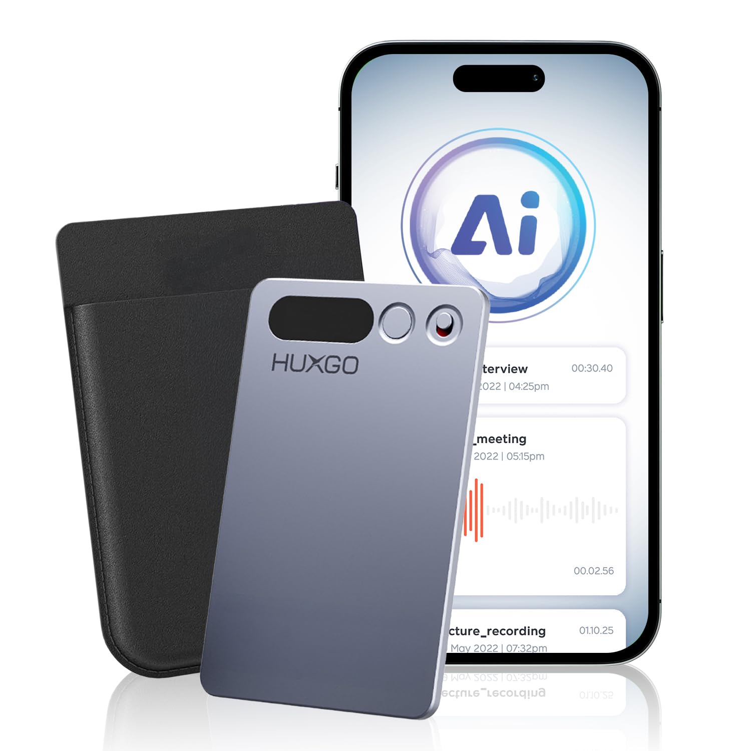 Dyktafon z AI - mini voice recorder cyfrowy 64Gb | Transkrypcja AI przez aplikację, nagrywanie One-Touch | Do spotkań, wywiadów i wykładów
