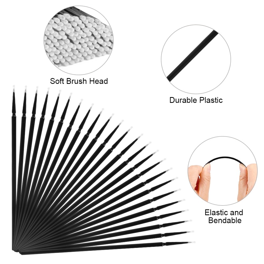 LOPHE Microcepillos Aplicadores 200pcs Mini Cepillo de Micro Herramienta de Injerto de Pestañas Varitas Desechables Negro