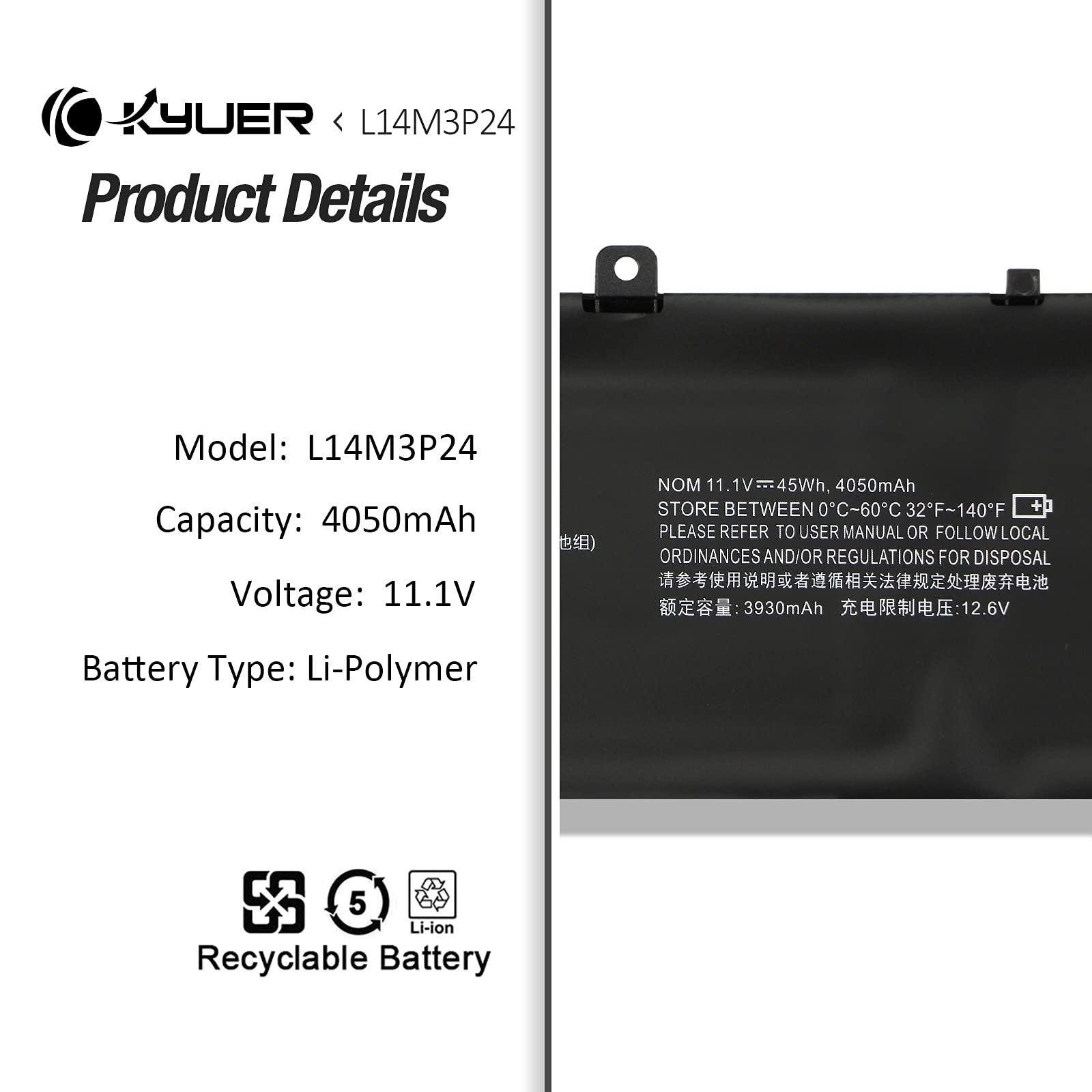 L14M3P24 L14S3P24 Batterie pour Lenovo IdeaPad 700-15ISK 700-17ISK Y700-14ISK Savior R720 Legion Y520-15IKBA Y520-15IKBM Y520-15IKBN 80RU 80RV 80WY 80WK 80YY 5B10M41935 5B10H41180 L16M3P24 L16S3P24