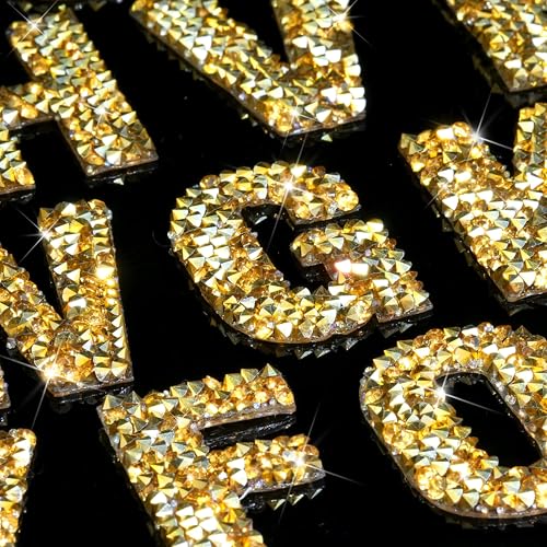Locacrystal 68Pcs Bling Resin Rhinestone Alphabet Letter Stickers A-Z Letters DIY Car Decoration Self-Adhesive Iron-On Crystal Word Stickers for Cars Arts Crafts Clothing Decoration(Gold,1.57“) by Locacrystal - Used condition - Image 8