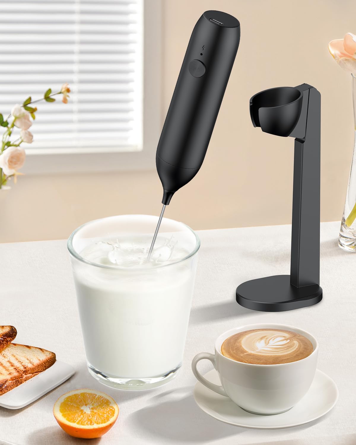 Pawfly Mousseur à lait rechargeable avec fouet en acier inoxydable mousseur à main puissant pour cappuccino latte matcha chocolat chaud mélangeur électrique portable — vue 11
