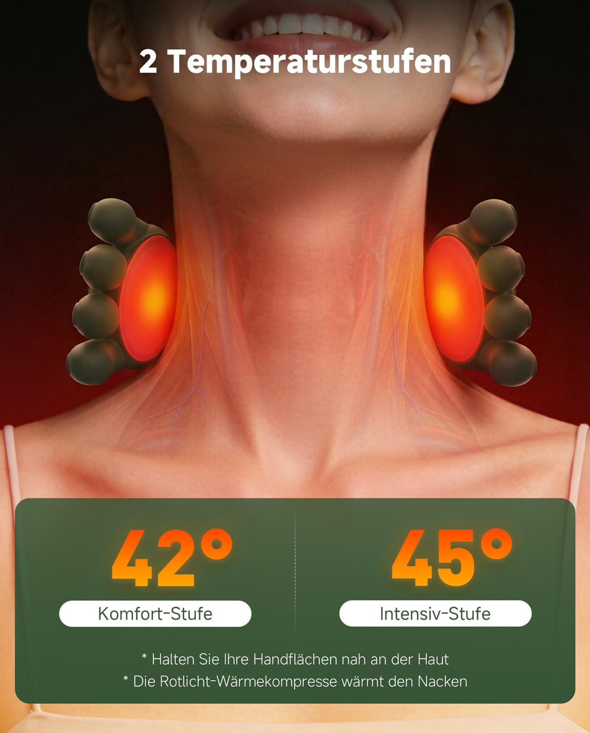 Massagegerät, 4D Nackenmassagegerät mit Wärme, Tragbares Nacken, 3 Modi und 2 Heizstufen, USB Elektrische, Entspannt die Muskeln und lindert Müdigkeit, für Zuhause & Büro, Grün