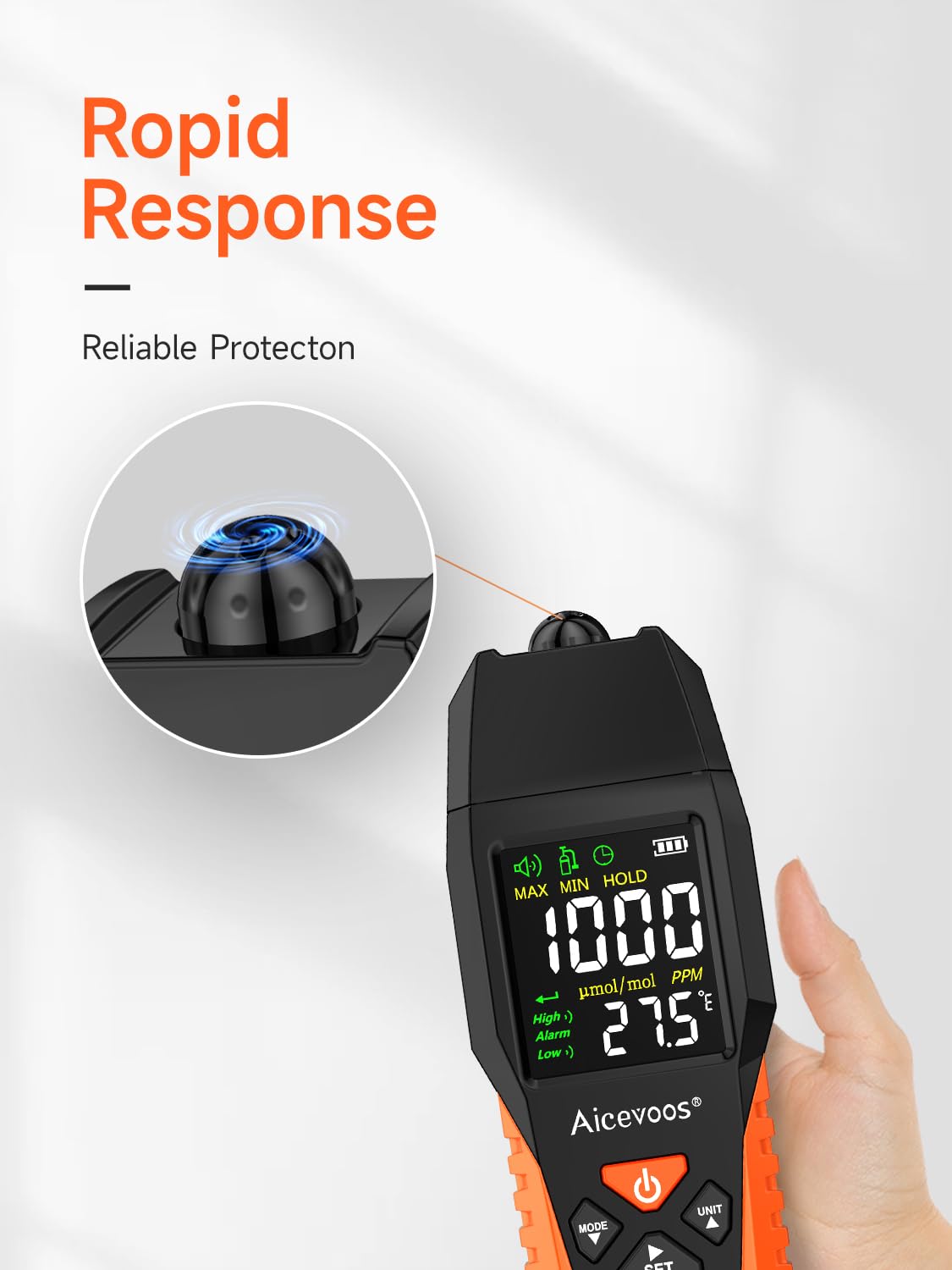 Detector de Monóxido de Carbono Portátil, Medidor Monóxido de Carbono con Alarma Sonora y Visual, 0-1000PPM, Alarma de CO, Pantalla LCD Retroiluminada, para Casa, Coche, Camping y Viajes