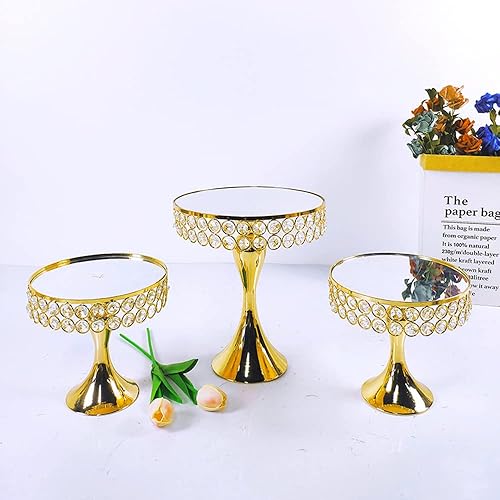 Miniatura 4 de Soporte redondo dorado de 8 pulgadas para tartas, soporte de pedestal de metal con cristales, plato de exhibición de queso de postre para boda,