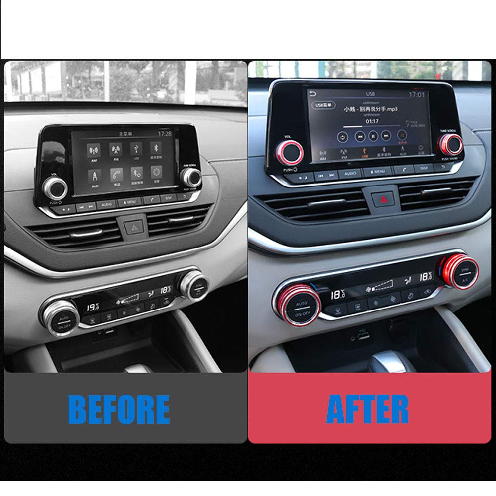 XITER Center Console Knobs AC Air Conditioning Button Audio Function Rear Mirror Knob Switch Cover Trim Compatible with Nissan Altima 2019 2020 2021-2025/Rogue 2021 2022 2023 2024(RED)