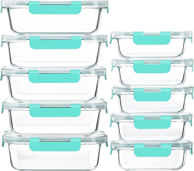[10-Pack]Glass Meal Prep Containers with Lids-MCIRCO Glass Food Storage Containers with Lifetime Lasting Snap Locking Lids, Airtight Lunch Containers, Microwave, Oven, Freezer and Dishwasher, Green