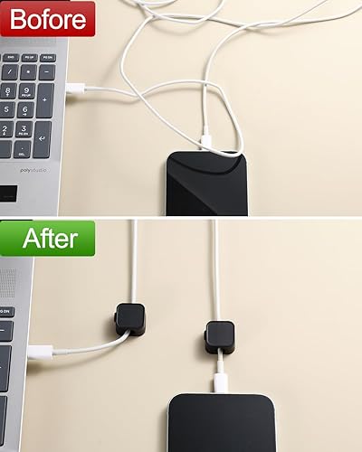 Miniatura 5 de Paquete de 10 organizadores de cables, clips magnéticos para debajo del escritorio, soporte de cables adhesivo fuerte, organizador de cables de