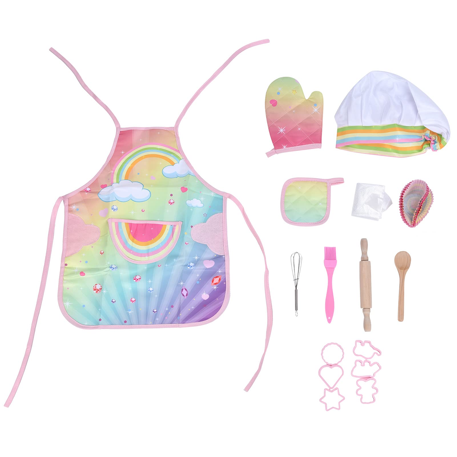 Multifunction Convenient Kids Baking Chef Set Apron Oven Glove Cooking Chef Dress Up Role Play Kitchen Toys Easy To Clean