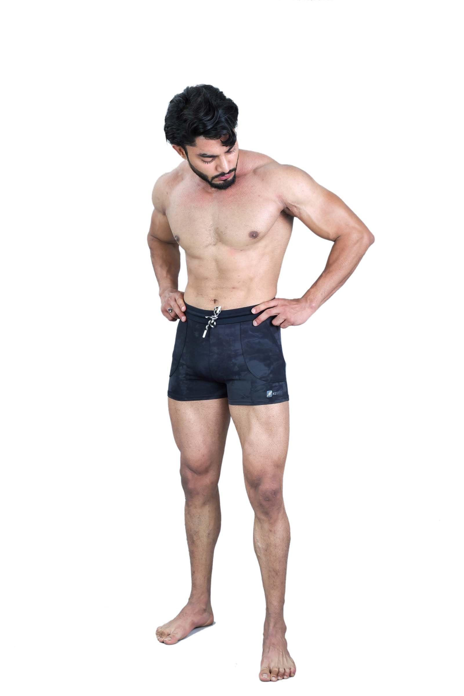 Men Grey-Black Printed Swimming Trunks with Contrast Waistband-image-42