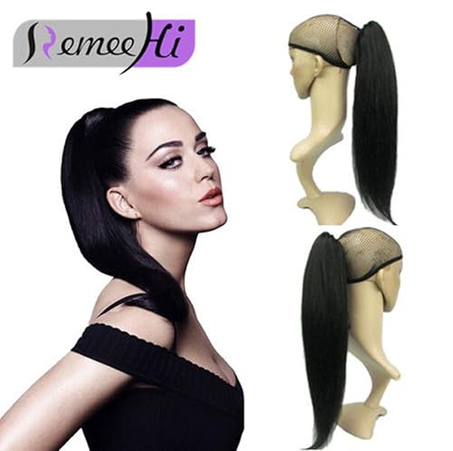Miniatura 6 de Remeehi 100% pelo humano real cola de caballo postizo recto pinza pinza ponytail extensiones de pelo 18 pulgadas (3.70oz 2# marrón oscuro)